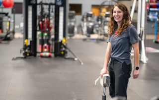 Carly Szemerey in a clinic gym.