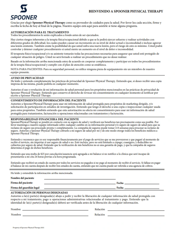 Spanish language registration forms