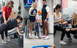 A collage of Abby Burger, Ryan Bell, and Sara Gagliano treating patients.